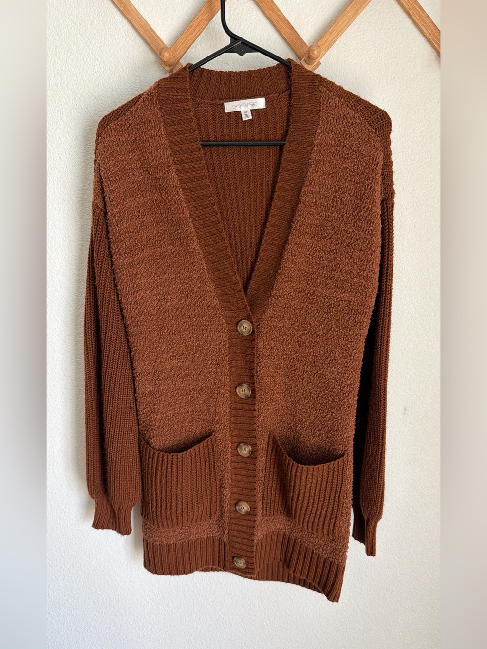 Daily Thread Cozy Knit Mixed-Texture V-Neck Button-Front Cardigan Sweater- Small